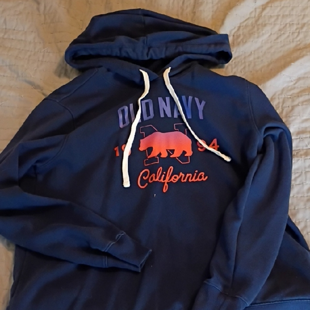 Old Navy Navy Hoodie with Bear and Text Design